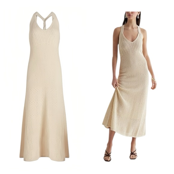 Express Crochet V-Neck Twist Back Maxi Dress Women’s Small – Ivory White Cream - Picture 1 of 12